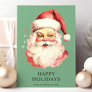 Cartão De Festividades Papai Noel Natal Água-marinha Vintage Verde