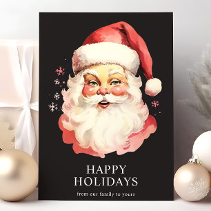 Cartão De Festividades Papai Noel Natal em Aquarela Vintage Preta