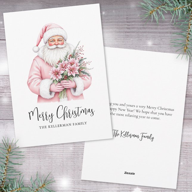Cartão De Festividades Papai Noel Natal Rosa (Santa Claus Pink Christmas Holiday Card)