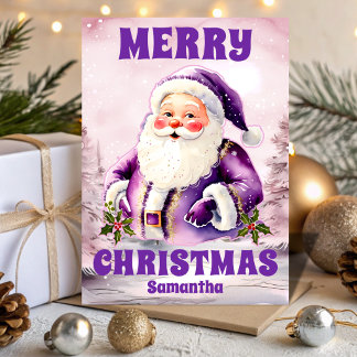 Cartão De Festividades Papai Noel Natal roxo crianças