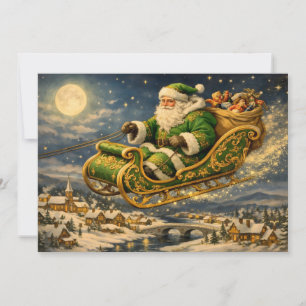 Cartão De Festividades Papai Noel Natal Vintage em Trenó com Presentes