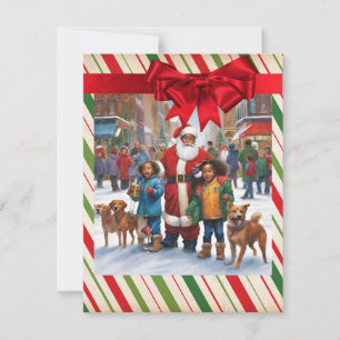 Cartão De Festividades Papai Noel Negro Crianças Cães Árvore de Natal