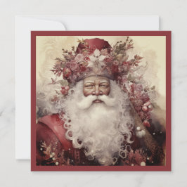 Cartão De Festividades Papai Noel Negro em Verde Floral Rosa Vermelho Roc