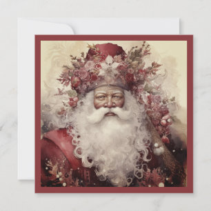 Cartão De Festividades Papai Noel Negro em Verde Floral Rosa Vermelho Roc