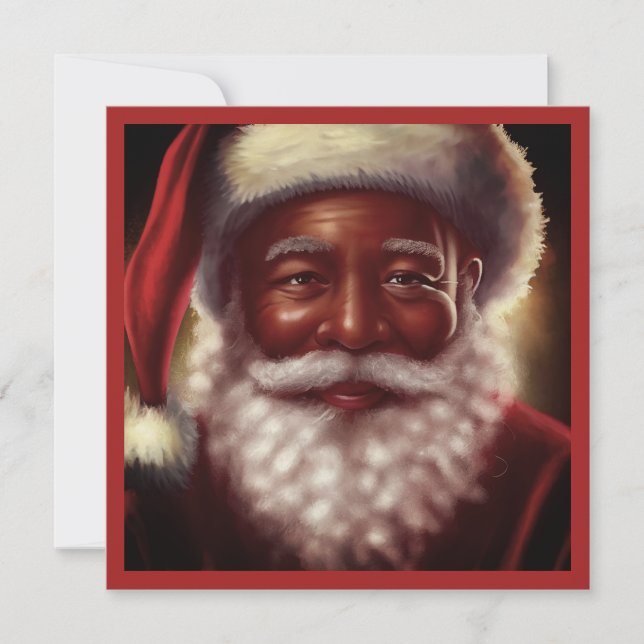 Cartão De Festividades Papai Noel Negro Sorrindo Majestoso com Barba Bran (Frente)