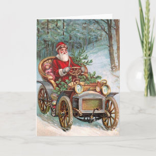 Cartão De Festividades Papai Noel no automóvel