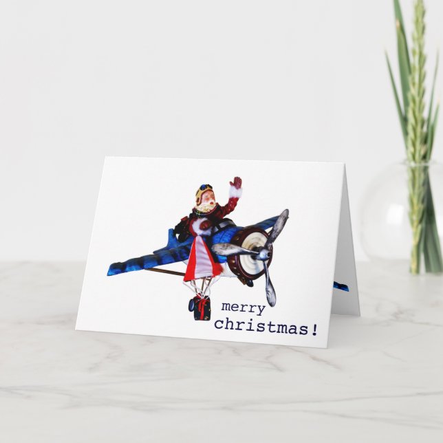 Cartão De Festividades Papai Noel no avião (Frente)