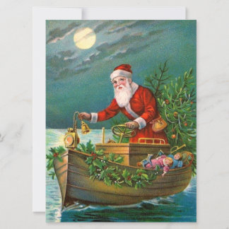 Cartão De Festividades Papai Noel no Barco