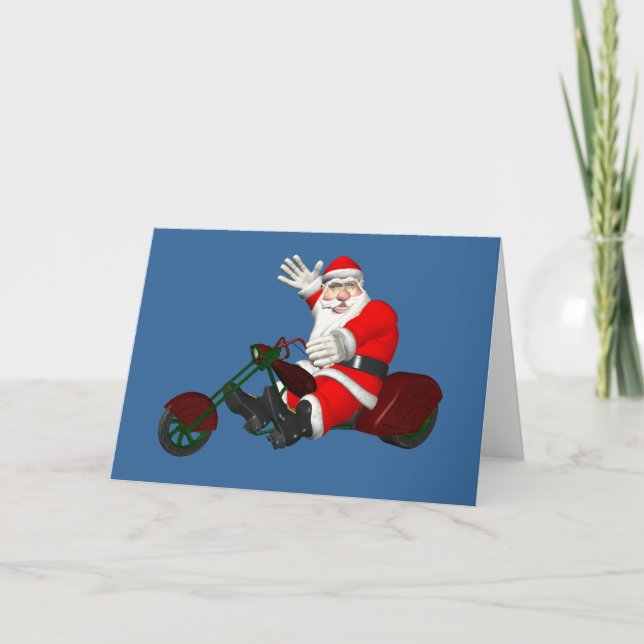 Cartão De Festividades Papai Noel No Trilho De Motor (Frente)