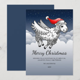 Cartão De Festividades Papai Noel Ovelha de Natal Voadora