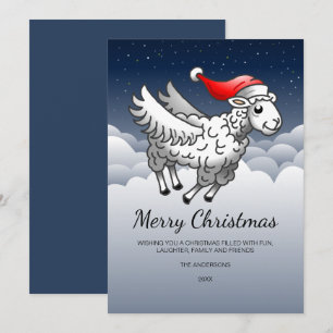 Cartão De Festividades Papai Noel Ovelha de Natal Voadora