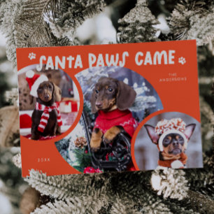 Cartão De Festividades Papai noel Paws Retro Red Dog Photo Holiday Card