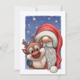 Cartão De Festividades Papai noel pequeno e sua rena pequena