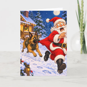 Cartão De Festividades Papai Noel perseguido por Malinois Belga