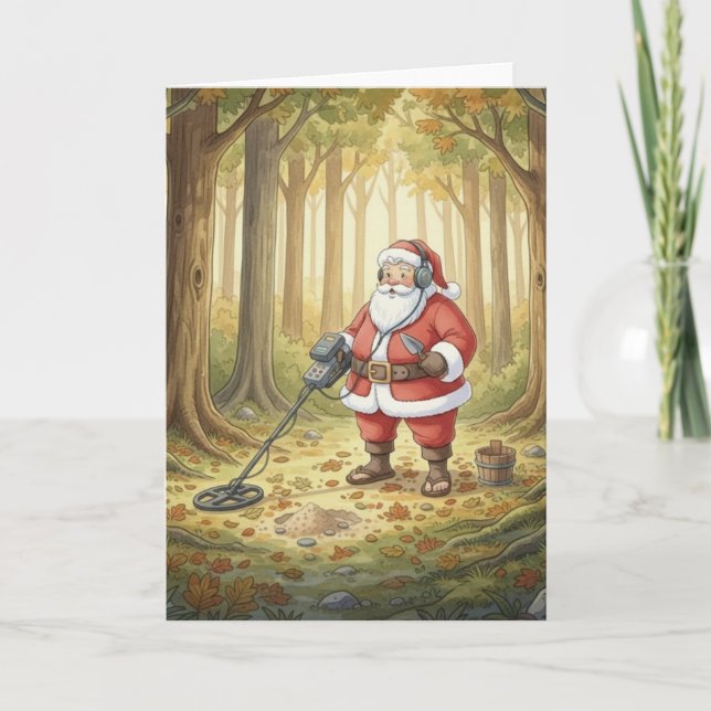 Cartão De Festividades Papai Noel personalizado fazendo detecção de metai (Frente)