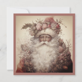 Cartão De Festividades Papai Noel Preto de Natal - Rococó & Floral Rosa