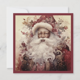 Cartão De Festividades Papai Noel Preto Rococó Barba Branca Acento Floral