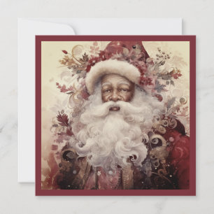 Cartão De Festividades Papai Noel Preto Rococó Barba Branca Acento Floral