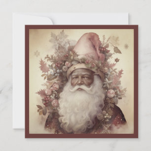 Cartão De Festividades Papai Noel Preto Rococó com Chapéu Floral Rosa e B