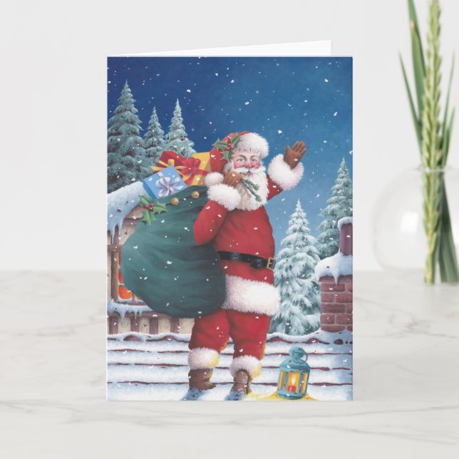 Cartão De Festividades Papai noel que acena adeus (Frente)