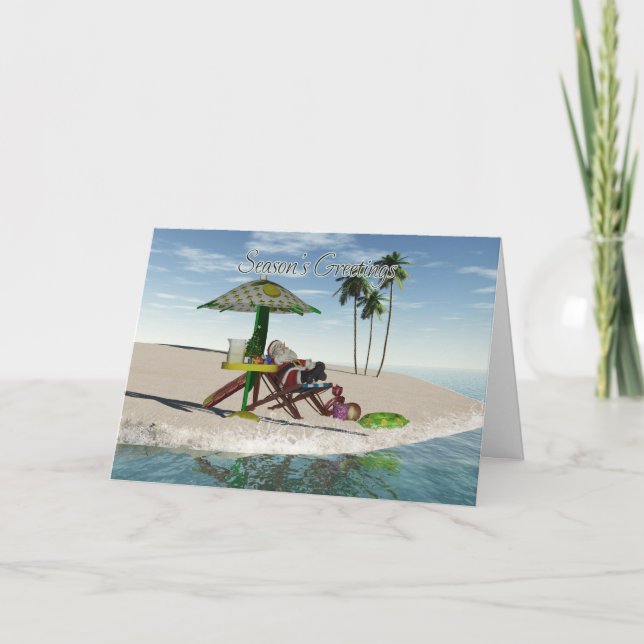 Cartão De Festividades Papai noel que bebe a limonada na praia (Frente)