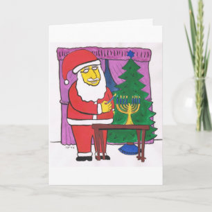 Cartão De Festividades Papai noel que ilumina um Menorah