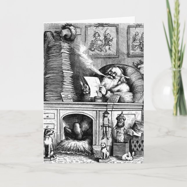 Cartão De Festividades Papai noel que lê seu correio (Frente)