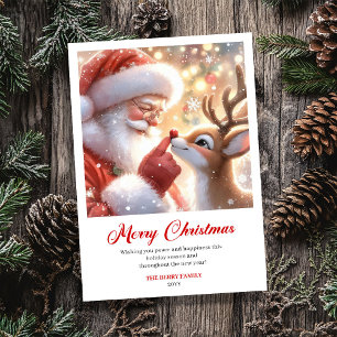 Cartão De Festividades Papai Noel Radiante e Rúdolph Saudação de Natal Al
