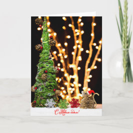 Cartão De Festividades Papai noel rato e vintage da árvore de Natal