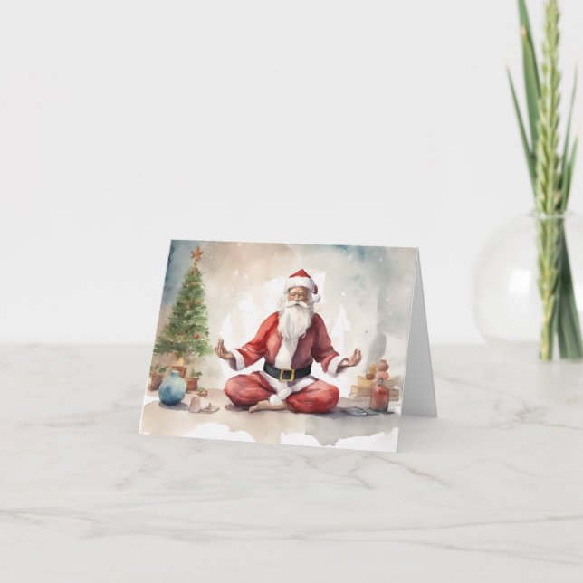 Cartão De Festividades Papai Noel relaxado fazendo Yoga (Frente)