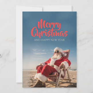 Cartão De Festividades Papai Noel Relaxando na Cadeira de Praia