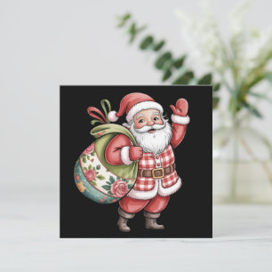 Cartão De Festividades Papai Noel Remendado Natal Retro Alegre e Brilhant