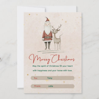 Cartão De Festividades 🎅Papai Noel & Rena Feliz Natal
