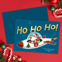 Papai Noel Retro no Foguete Ho Ho Ho Natal sem Fot