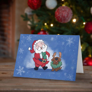 Cartão De Festividades Papai Noel Rindo Rena Laboratório Fofo Dobrado