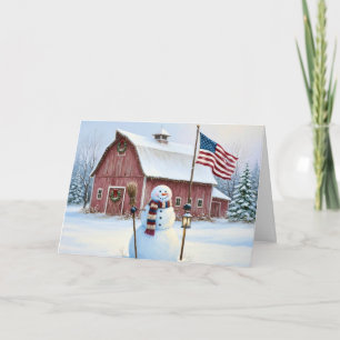 Cartão De Festividades Papai Noel Rústico de Natal com Bandeira Americana