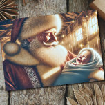 Cartão De Festividades Papai Noel segurando bebê Jesus Natal<br><div class="desc">Papais noeis de Natal estilo Vintage segurando um novo e belo cartão de Natal de Jesus. Personalize isso com sua própria mensagem e nome no dentro e envie esta carta única e inspiradora para amigos e familiares para os feriados.</div>