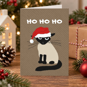 Cartão De Festividades Papai Noel Siames - Gato Siames Engraçado de Natal