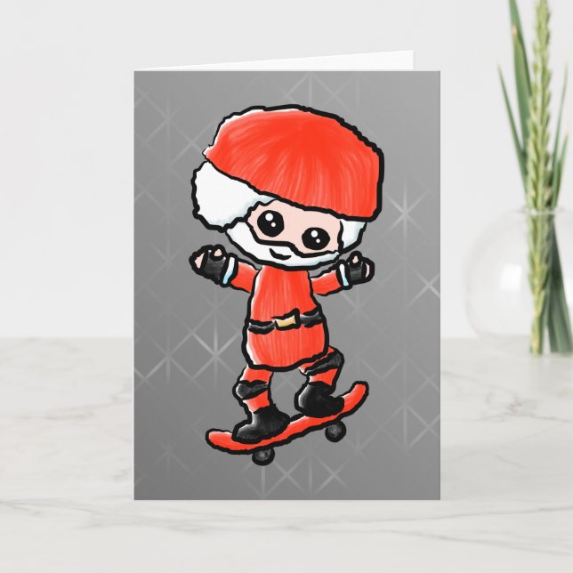 Cartão De Festividades Papai noel Skateboarding (Frente)