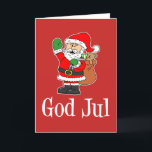 Cartão De Festividades Papai noel sueco do Feliz Natal de julho do deus<br><div class="desc">Feliz Natal sueco de julho do deus que caracteriza o papai noel de uns desenhos animados em um fundo vermelho. Diga o Feliz Natal no sueco! Um grande design para um agregado familiar sueco durante a época natalícia. Anule o interior para seus próprios,  mensagem pessoal.</div>