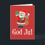 Cartão De Festividades Papai noel sueco do Feliz Natal de julho do deus<br><div class="desc">Feliz Natal sueco de julho do deus que caracteriza o papai noel de uns desenhos animados em um fundo vermelho. Diga o Feliz Natal no sueco! Um grande design para um agregado familiar sueco durante a época natalícia. Anule o interior para seus próprios,  mensagem pessoal.</div>