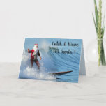 Cartão De Festividades Papai noel surfando<br><div class="desc">Vai a captura uma onda com papai noel! Um cartão legal para enviar desejos mornos do Natal à família e aos amigos ou a adicioná-lo a sua coleção!</div>