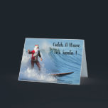 Cartão De Festividades Papai noel surfando<br><div class="desc">Vai a captura uma onda com papai noel! Um cartão legal para enviar desejos mornos do Natal à família e aos amigos ou a adicioná-lo a sua coleção!</div>
