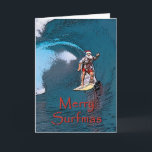 Cartão De Festividades Papai noel surfando<br><div class="desc">Papai noel surfando engraçado. Excelente para as pessoas que comemoram o Natal em lugares mornos</div>