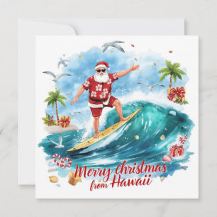 Cartão De Festividades Papai Noel surfando no Havaí – Natal Tropical