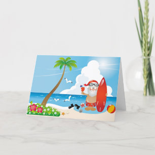 Cartão De Festividades Papai Noel surfista