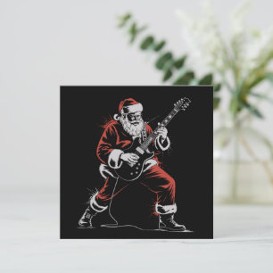 Cartão De Festividades Papai Noel Tocando Guitarra Retro Rock de Natal do