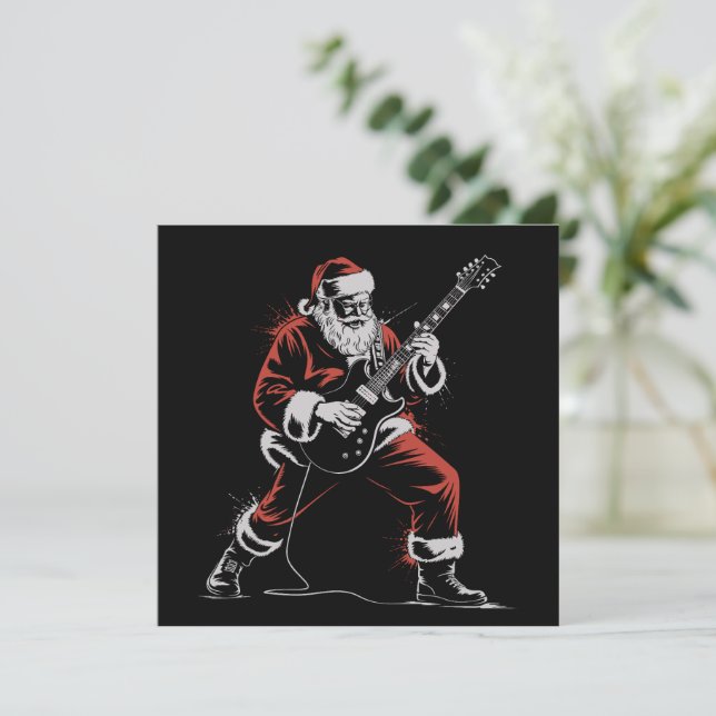 Cartão De Festividades Papai Noel Tocando Violão Natal Rock Retrô Anos 90 (Em pé/Frente)