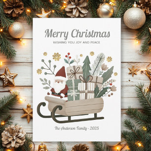 Cartão De Festividades Papai Noel Trenó Tons Terrosos Vintage Boho Natal