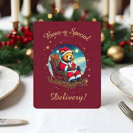 Cartão De Festividades Papai Noel Urso Sleigh Feliz Natal